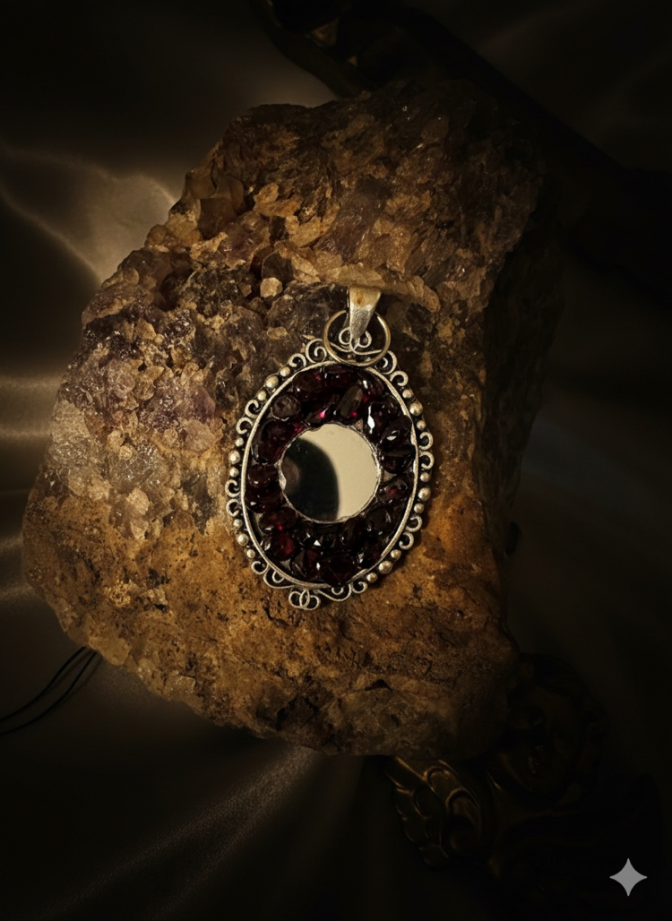 Garnet taşlı Ayna kolye