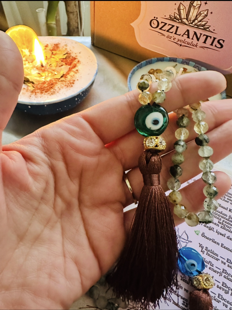 Prehnite Taşlı Niyet & Esma Çalışma Tespihi