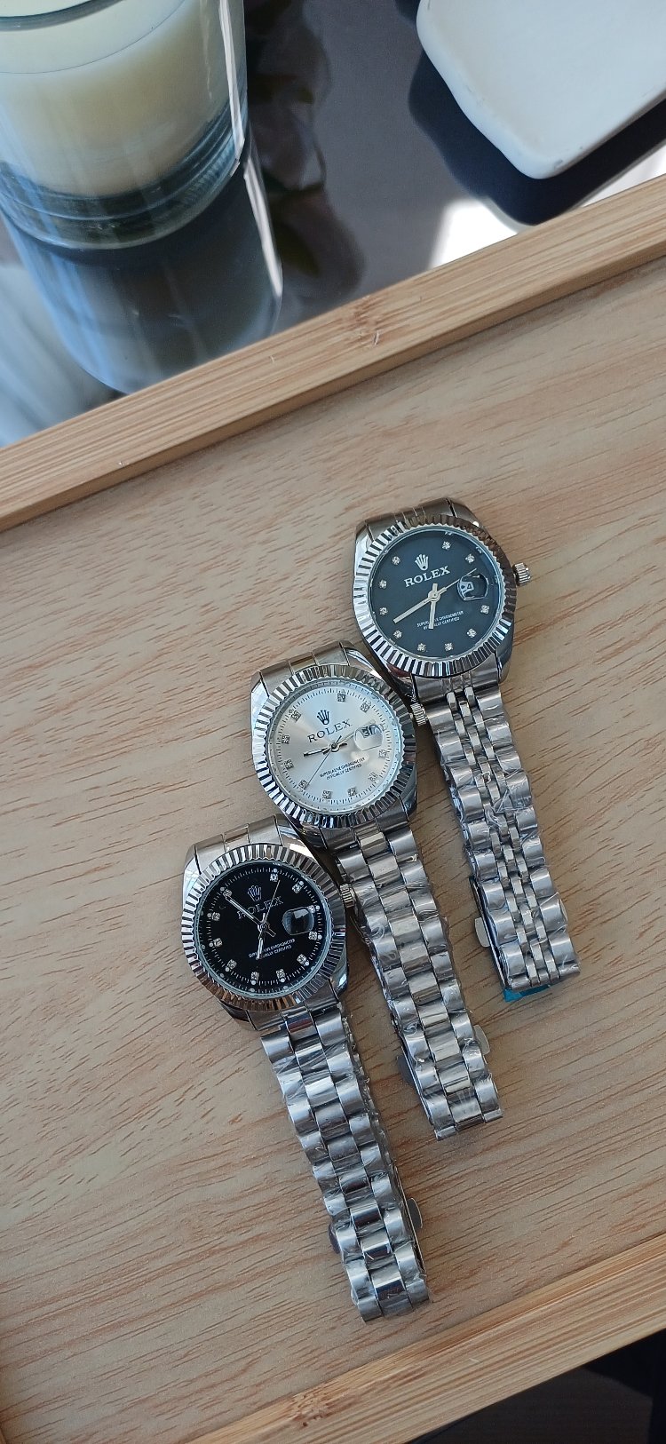 lacivert kadran rolex kadın saat ve bileklik 