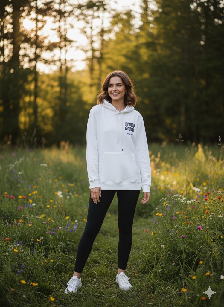 MIU MIU KAPŞONLU BEYAZ KANGURU CEPLİ Sweatshirt