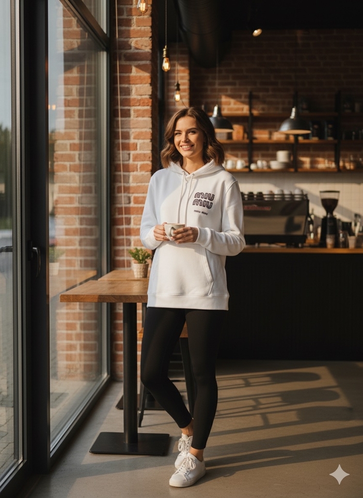 MIU MIU KAPŞONLU BEYAZ KANGURU CEPLİ Sweatshirt