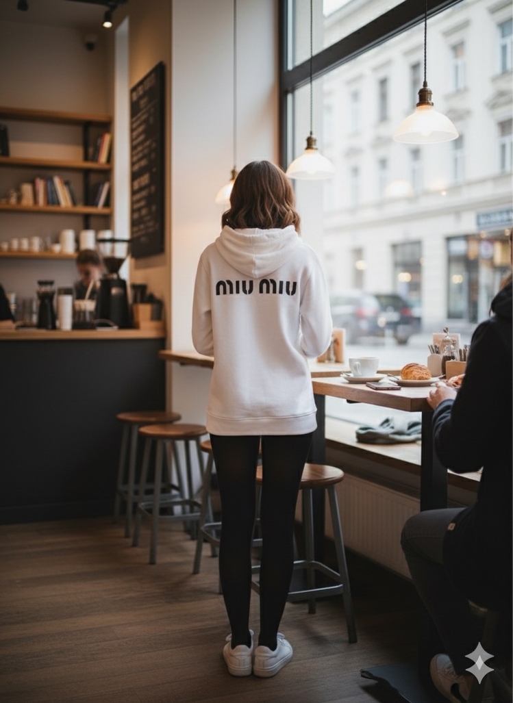MIU MIU KAPŞONLU BEYAZ KANGURU CEPLİ Sweatshirt