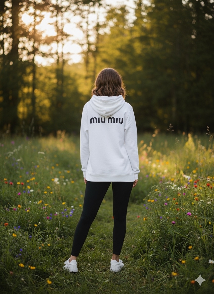MIU MIU KAPŞONLU BEYAZ KANGURU CEPLİ Sweatshirt