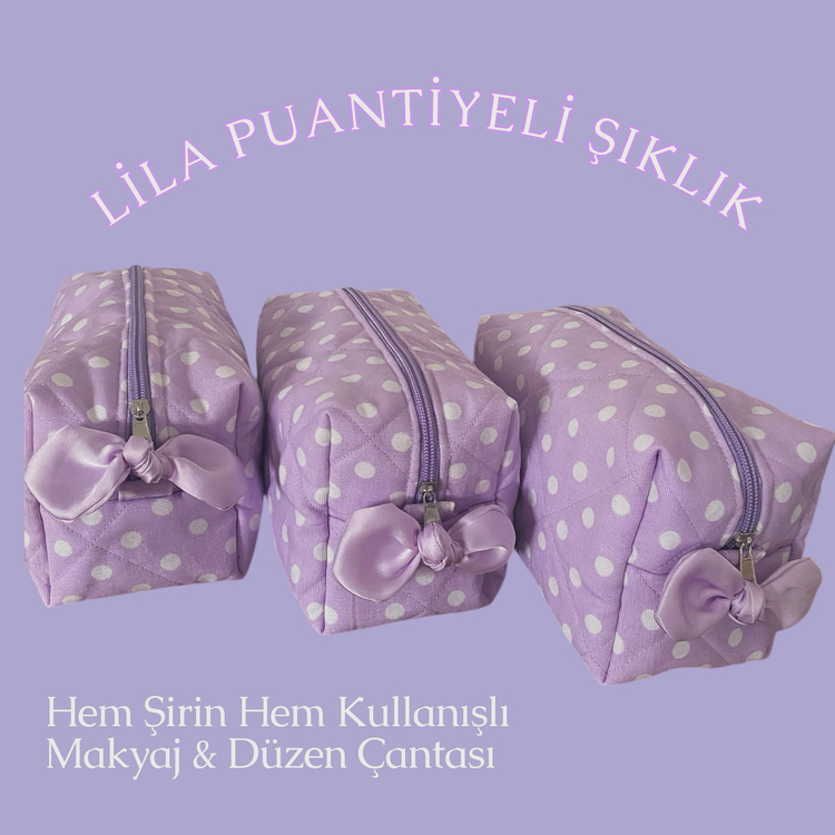 Lila Beyaz Puantiyeli Organizer