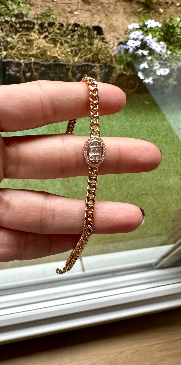 Oval taşlı rose bileklik