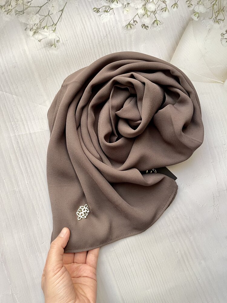 Bronz Kahve Krep-Şifon Şal