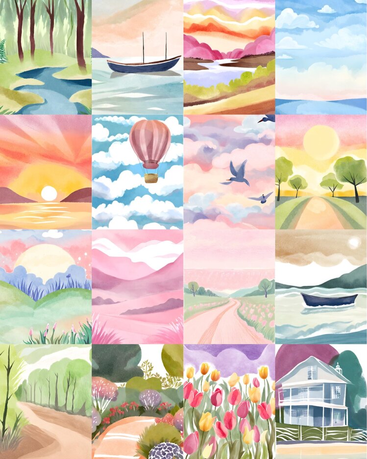 Watercolour Drawings Scrapbook Kağıt Seti(16 adet)