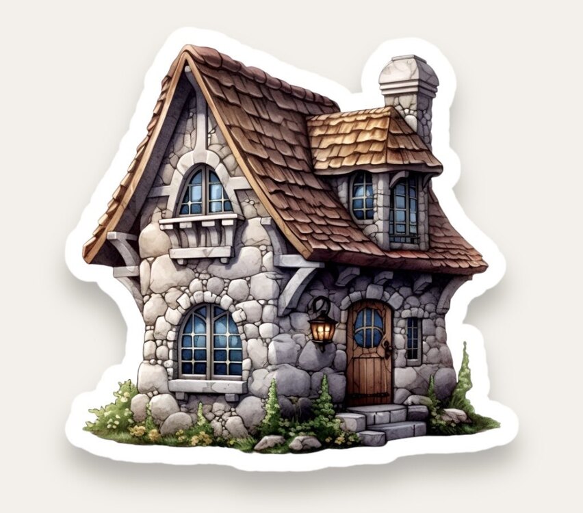 Rustic Cottage House Tekli Sticker