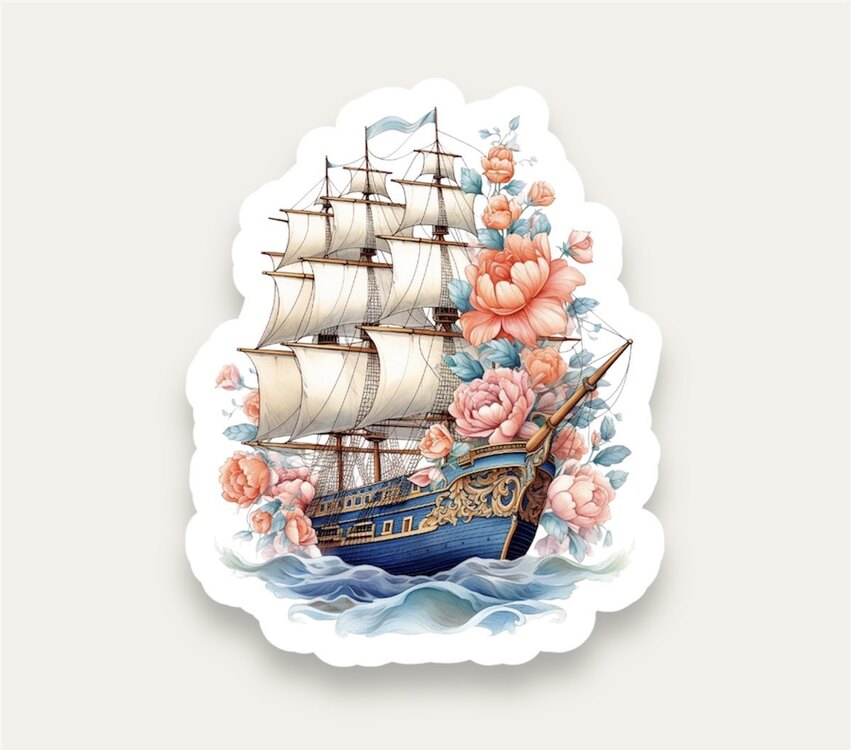 Floral Ship Tekli Sticker