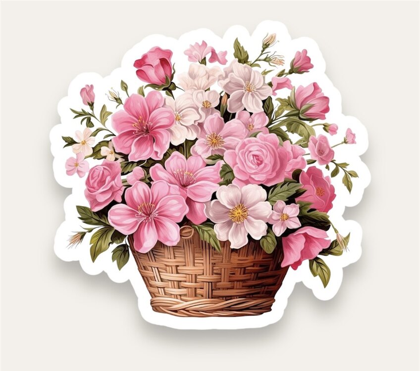 Pink Flowers In Hamper Tekli Sticker 