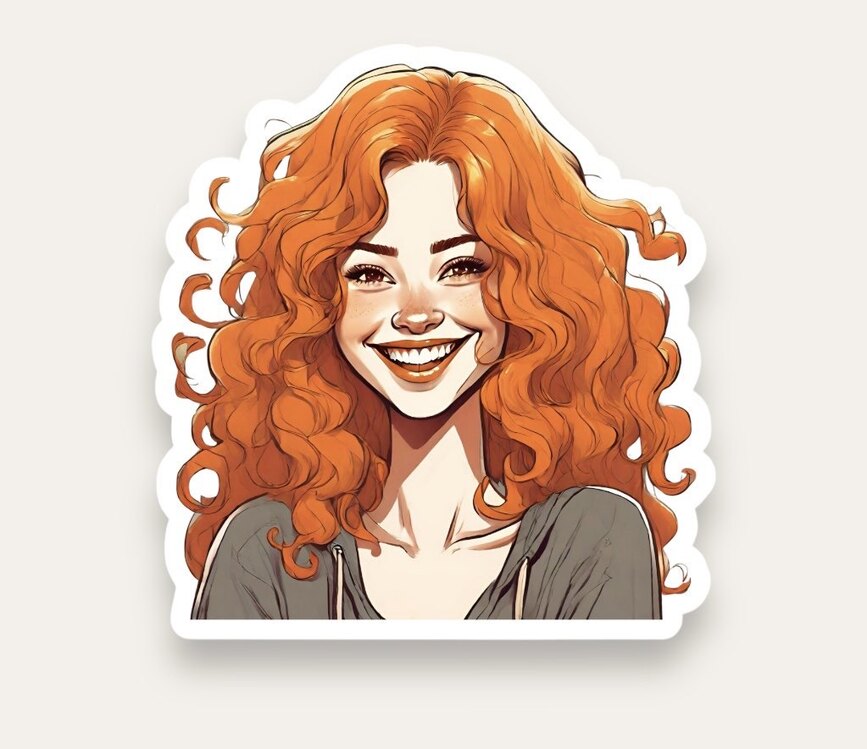 Curly Orange Girl Tekli Sticker 