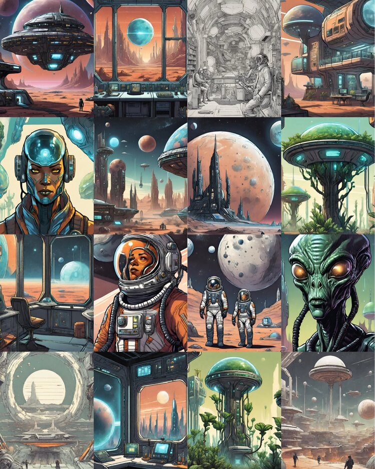 Science Fiction Scrapbook Kağıt Seti(16 adet)