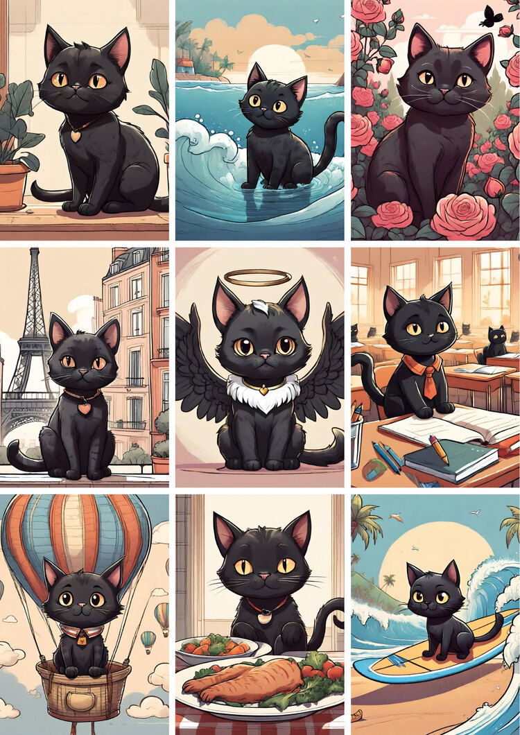 Black Cat Sticker Seti (9 adet)