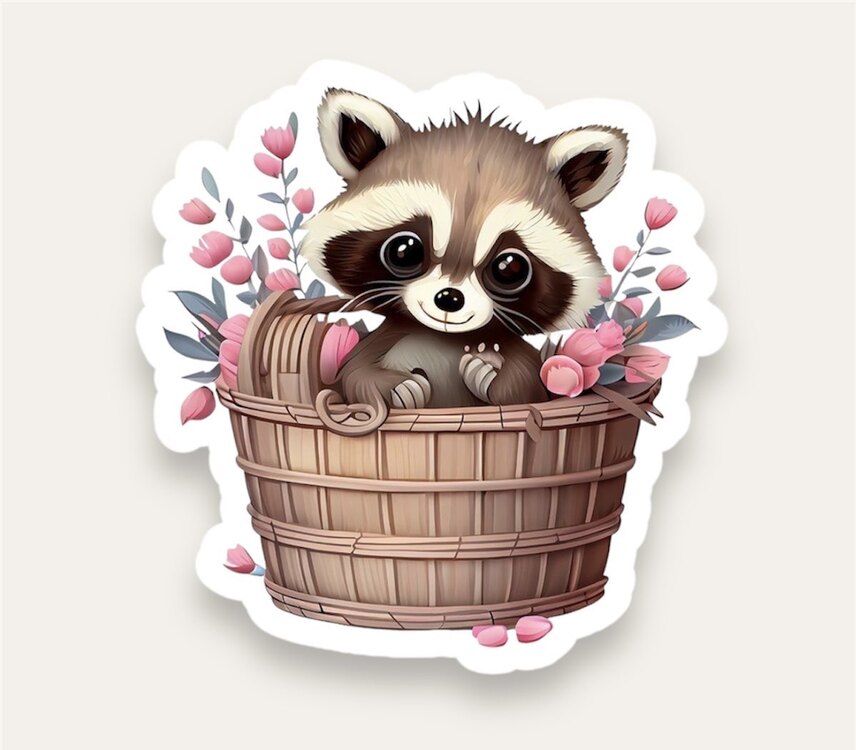 Raccoon in Hamper Tekli Sticker