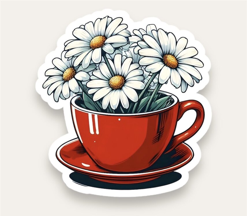 Daisy Tea Cup Tekli Sticker 