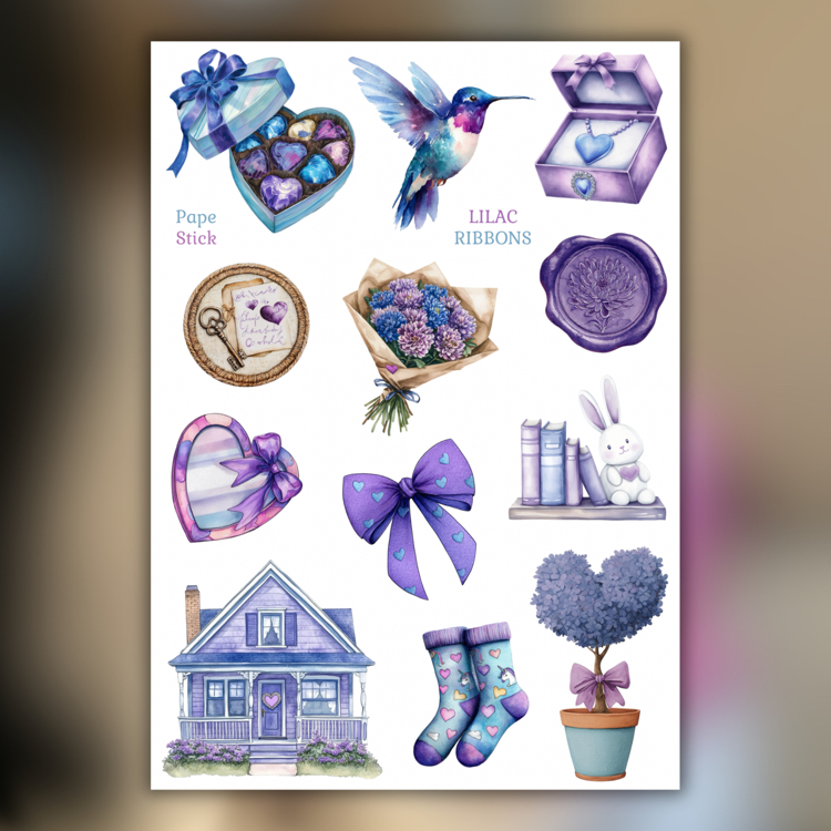 Lilac Ribbons (Seçenekli) Parlak Sticker | Papestick Sticker Scrapbook ...