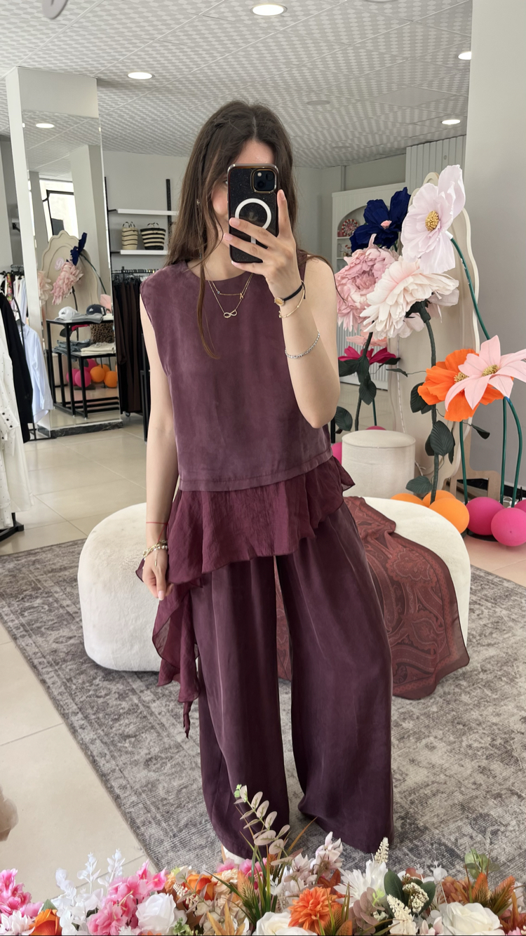 Bordo tül detaylı tensel takım 