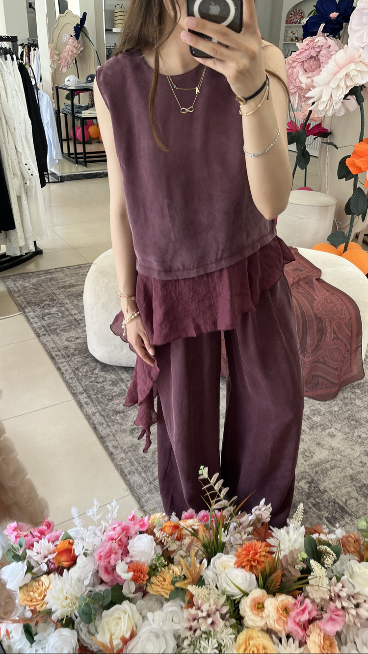 Bordo tül detaylı tensel takım 