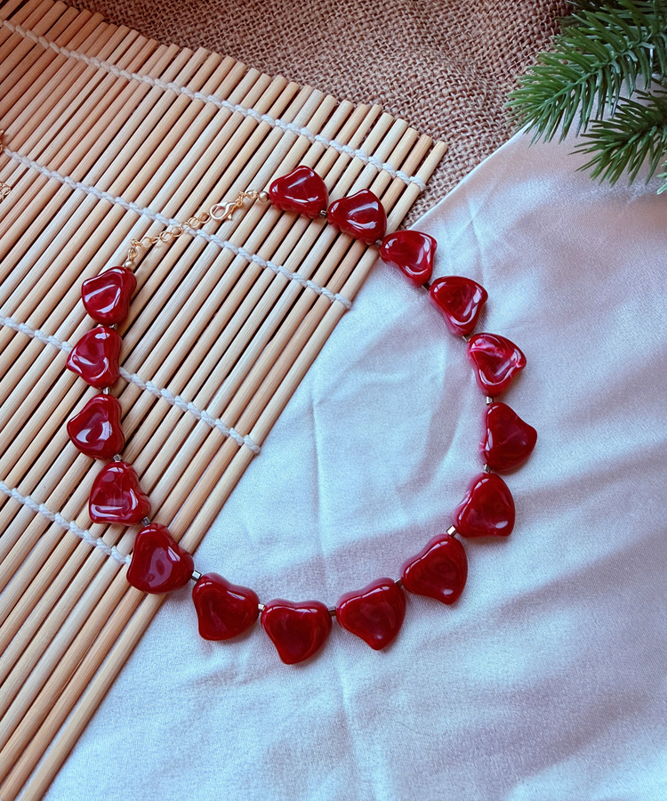 Burgundy Heart ~ Kalp Tasarım bordo kolye