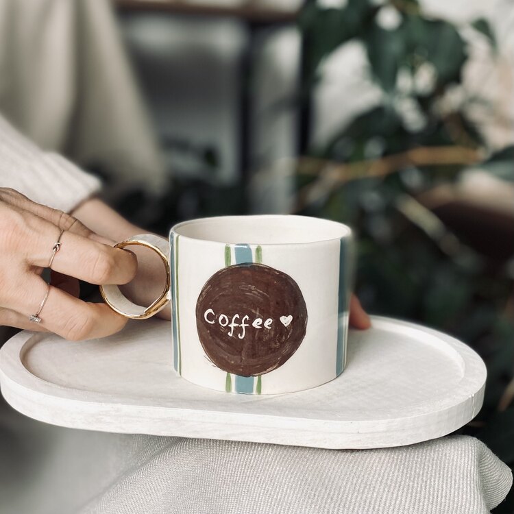 Mavi Yeşil Çizgili - Coffee