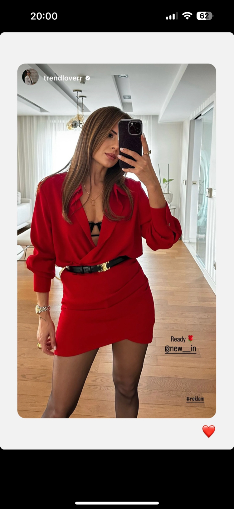 GÖMLEK FORMLU KIRMIZI MİNİ ELBİSE