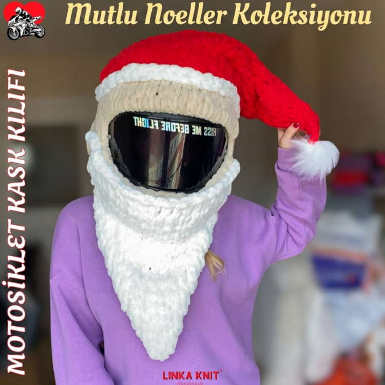 Noel Baba Motorsiklet Kask Kılıfı,Eğlenceli Kask Koruyucu,Motor Kaskı Üzerine