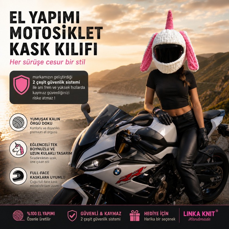 Unıcorn Boynuzlu Tavşan Motorsiklet Kask Kılıfı,Eğlenceli Kask Koruyucu,Motor Kaskı Üzerine