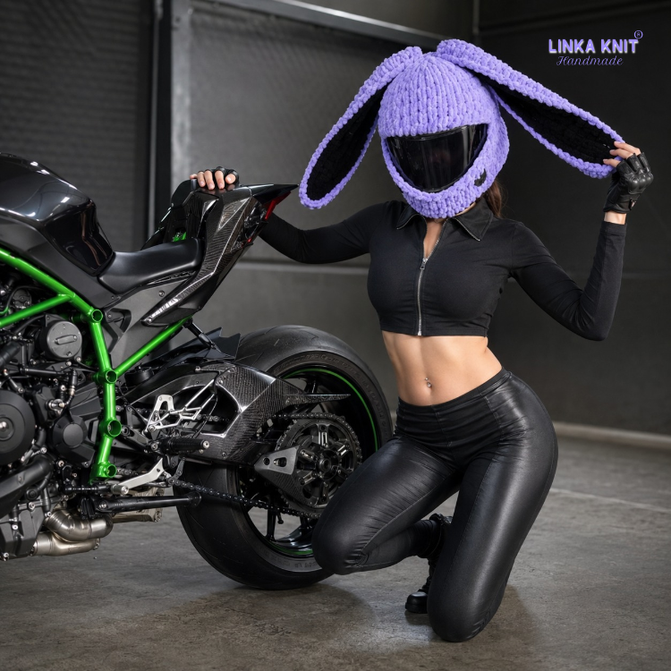 Tavşan Kulaklı Kalpli Motorsiklet Kask Kılıfı,Eğlenceli Kask Koruyucu,Motor Kaskı Üzerine