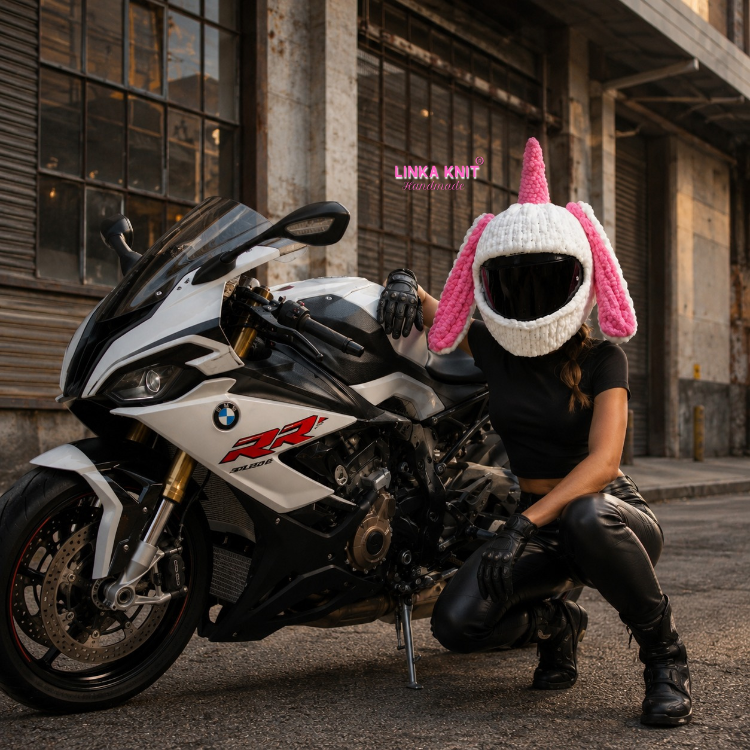 Unıcorn Boynuzlu Tavşan Motorsiklet Kask Kılıfı,Eğlenceli Kask Koruyucu,Motor Kaskı Üzerine