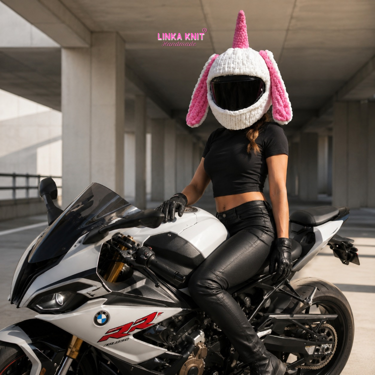 Unıcorn Boynuzlu Tavşan Motorsiklet Kask Kılıfı,Eğlenceli Kask Koruyucu,Motor Kaskı Üzerine