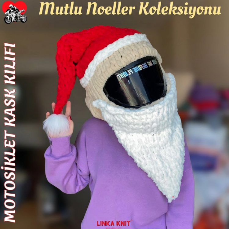 Noel Baba Motorsiklet Kask Kılıfı,Eğlenceli Kask Koruyucu,Motor Kaskı Üzerine