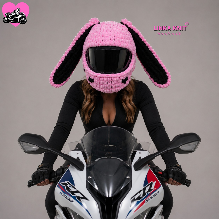 Tavşan Kulaklı Kalpli Motorsiklet Kask Kılıfı,Eğlenceli Kask Koruyucu,Motor Kaskı Üzerine