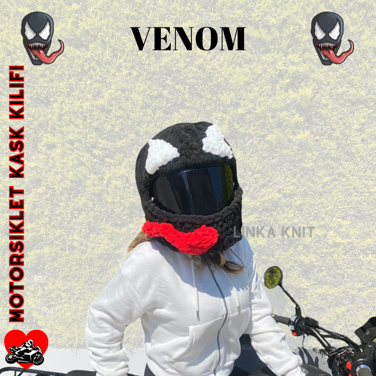 Venom Tasarımlı Motorsiklet Kask Kılıfı,Eğlenceli Kask Koruyucu,Motor Kaskı Üzerine