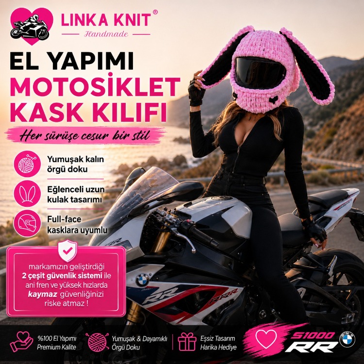 Tavşan Kulaklı Kalpli Motorsiklet Kask Kılıfı,Eğlenceli Kask Koruyucu,Motor Kaskı Üzerine