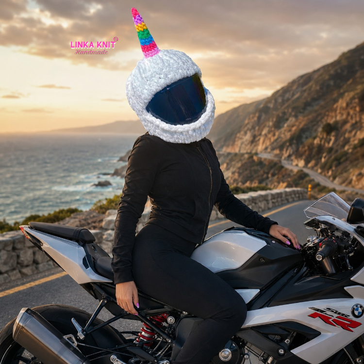 Rainbow Unicorn Motorsiklet Kask Kılıfı,Eğlenceli Kask Koruyucu,Motor Kaskı Üzerine