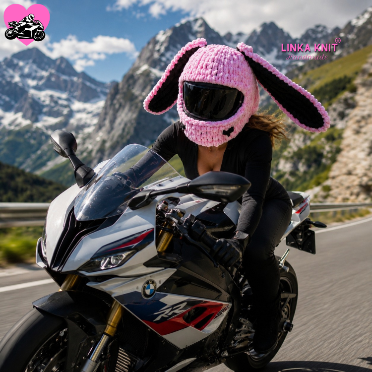 Tavşan Kulaklı Kalpli Motorsiklet Kask Kılıfı,Eğlenceli Kask Koruyucu,Motor Kaskı Üzerine