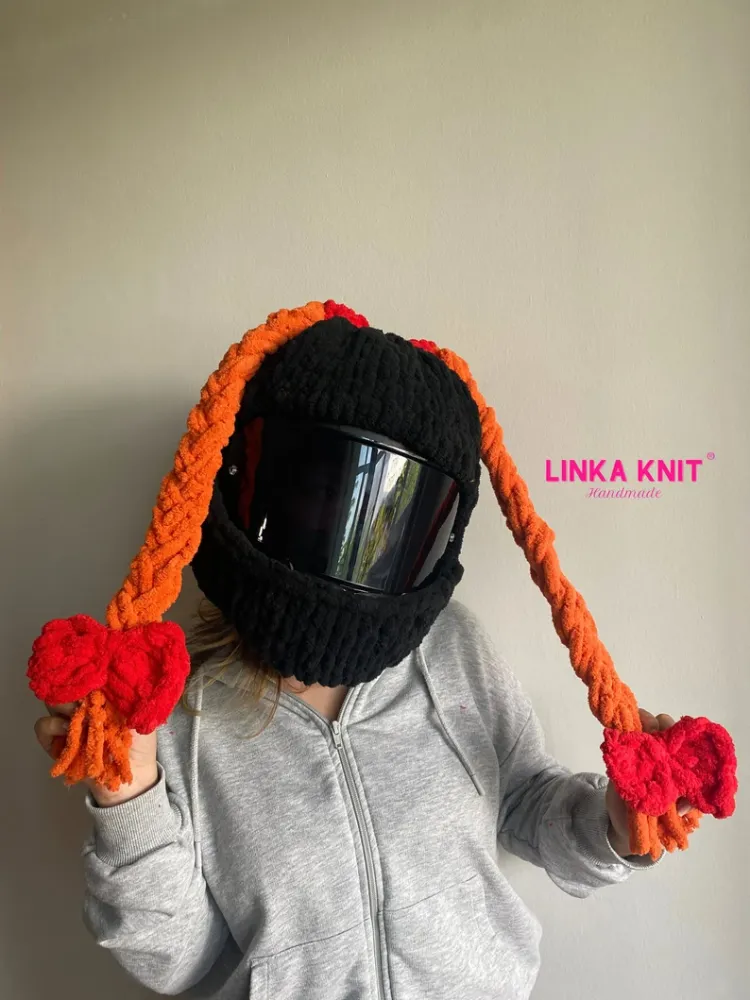 Saç Örgüsü Motorsiklet Kask Kılıfı,Eğlenceli Kask Koruyucu,Motor Kaskı Üzerine