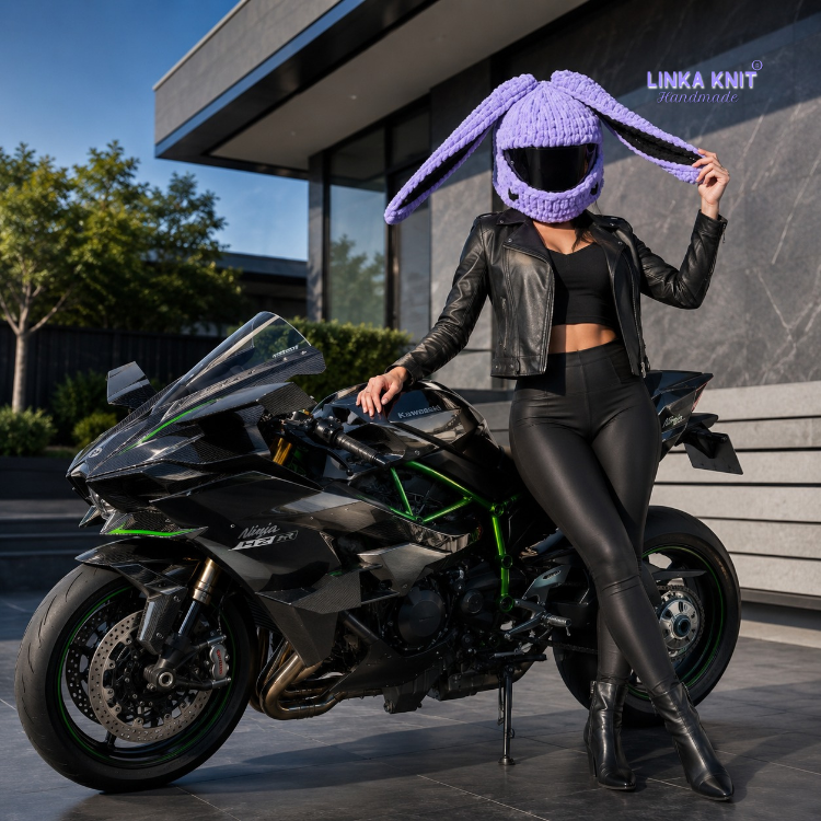 Tavşan Kulaklı Kalpli Motorsiklet Kask Kılıfı,Eğlenceli Kask Koruyucu,Motor Kaskı Üzerine