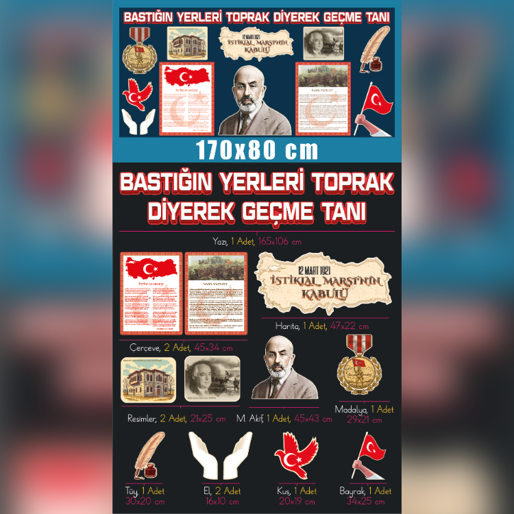 12 Mart İstiklal Marşı'nın Kabulü ve Mehmet Akif Ersoy Pano Seti