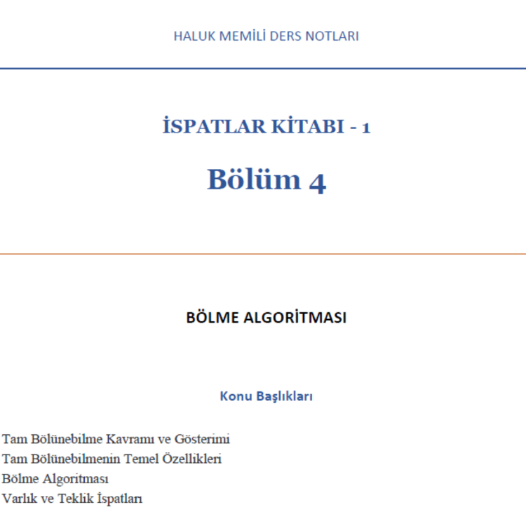 Bölme Algoritması - İspatlar Kitabı 1 - Bölüm 4 (Dijital Ürün)