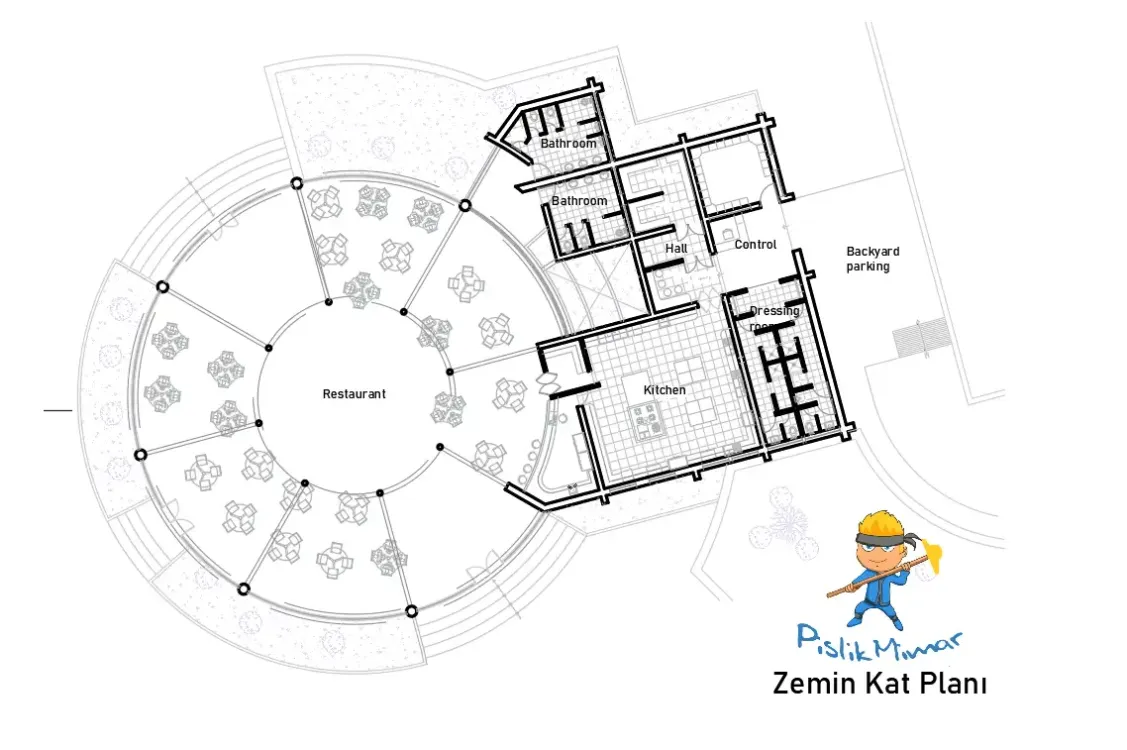 Yuvarlak Form Restoran Projesi ( DWG İndir )