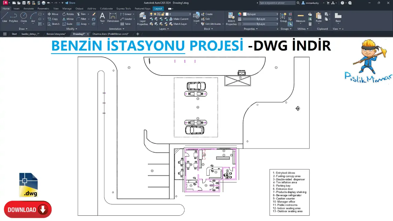 Benzin İstasyonu Projesi (Premium) DWG İndir