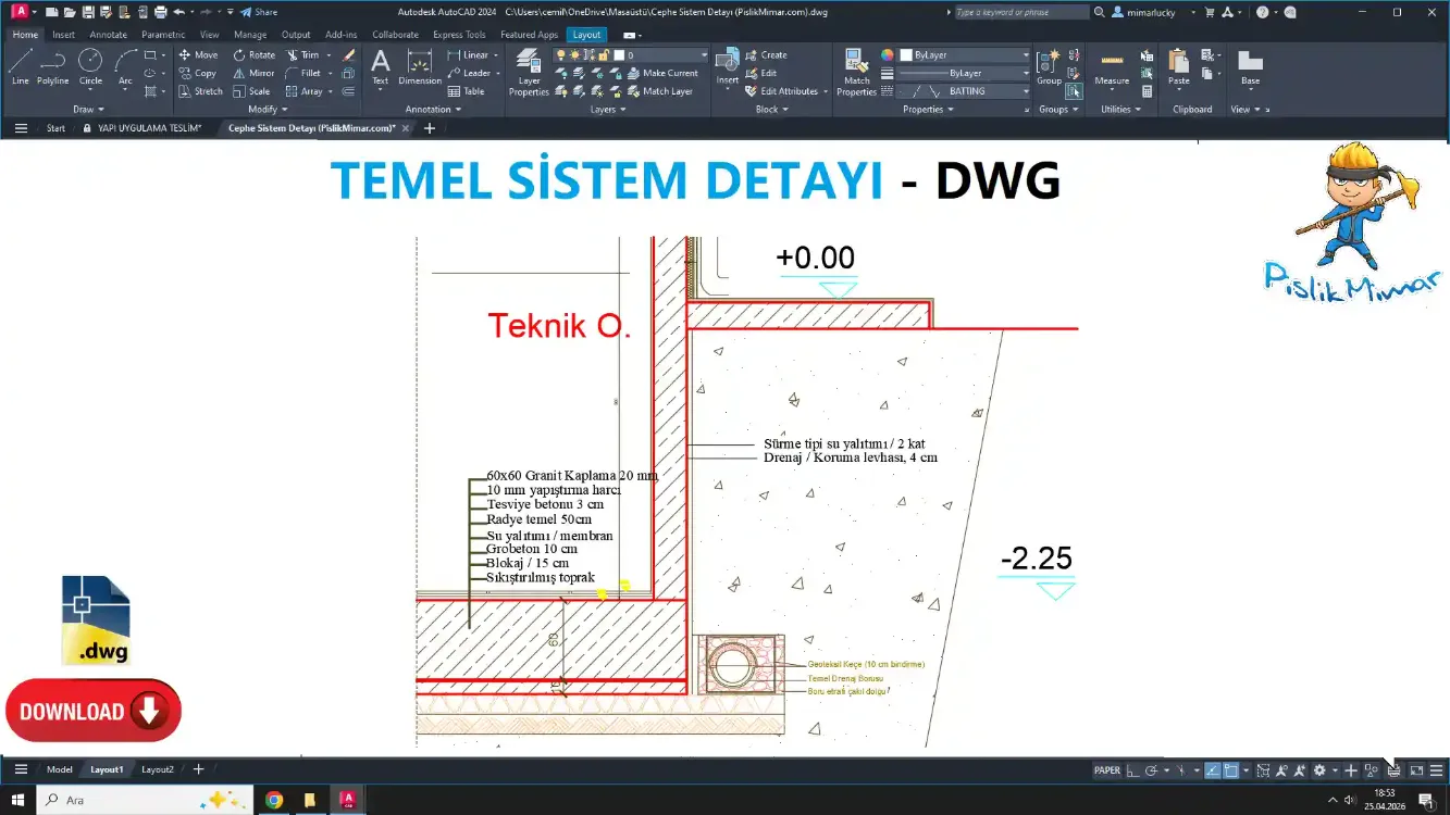 1/20 Ölçek Cephe Sistem Detayı – PDF Çizim Seti (DWG İNDİR)