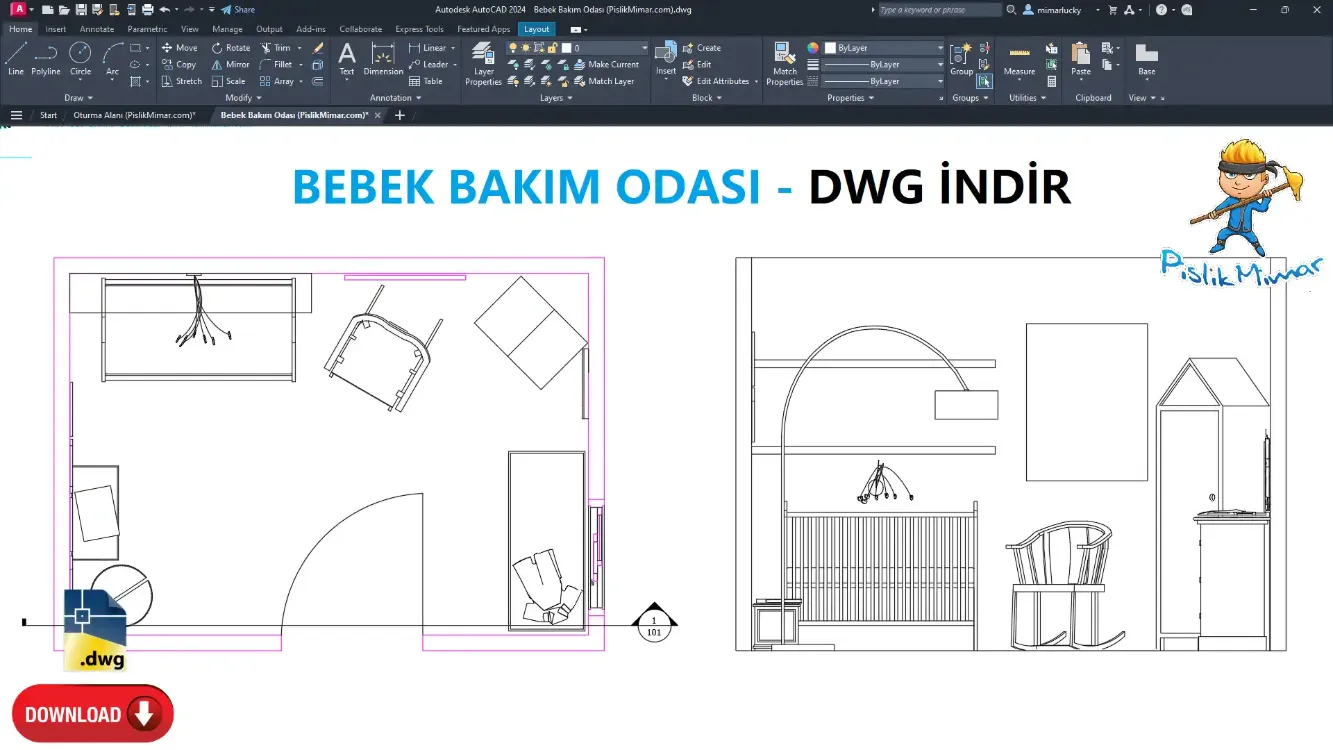 Bebek Bakım Odası Projesi - DWG Çizim Seti