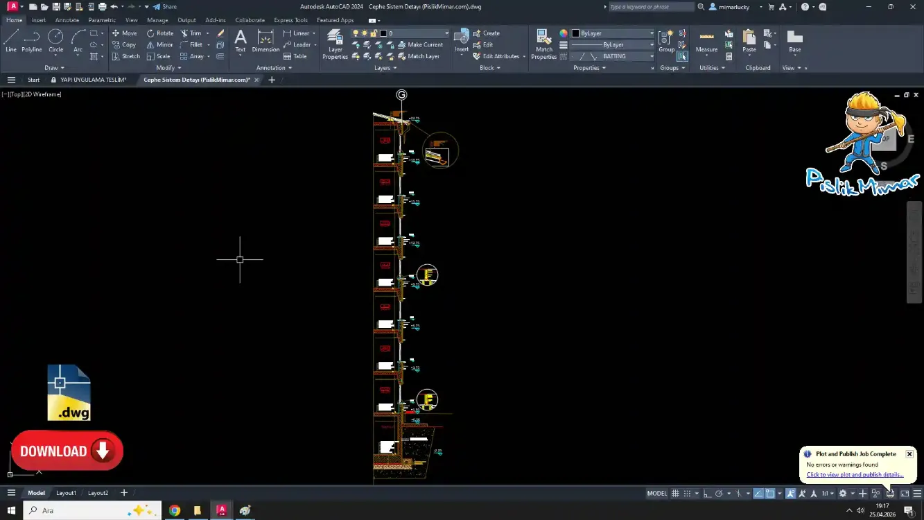 1/20 Ölçek Cephe Sistem Detayı – PDF Çizim Seti (DWG İNDİR)