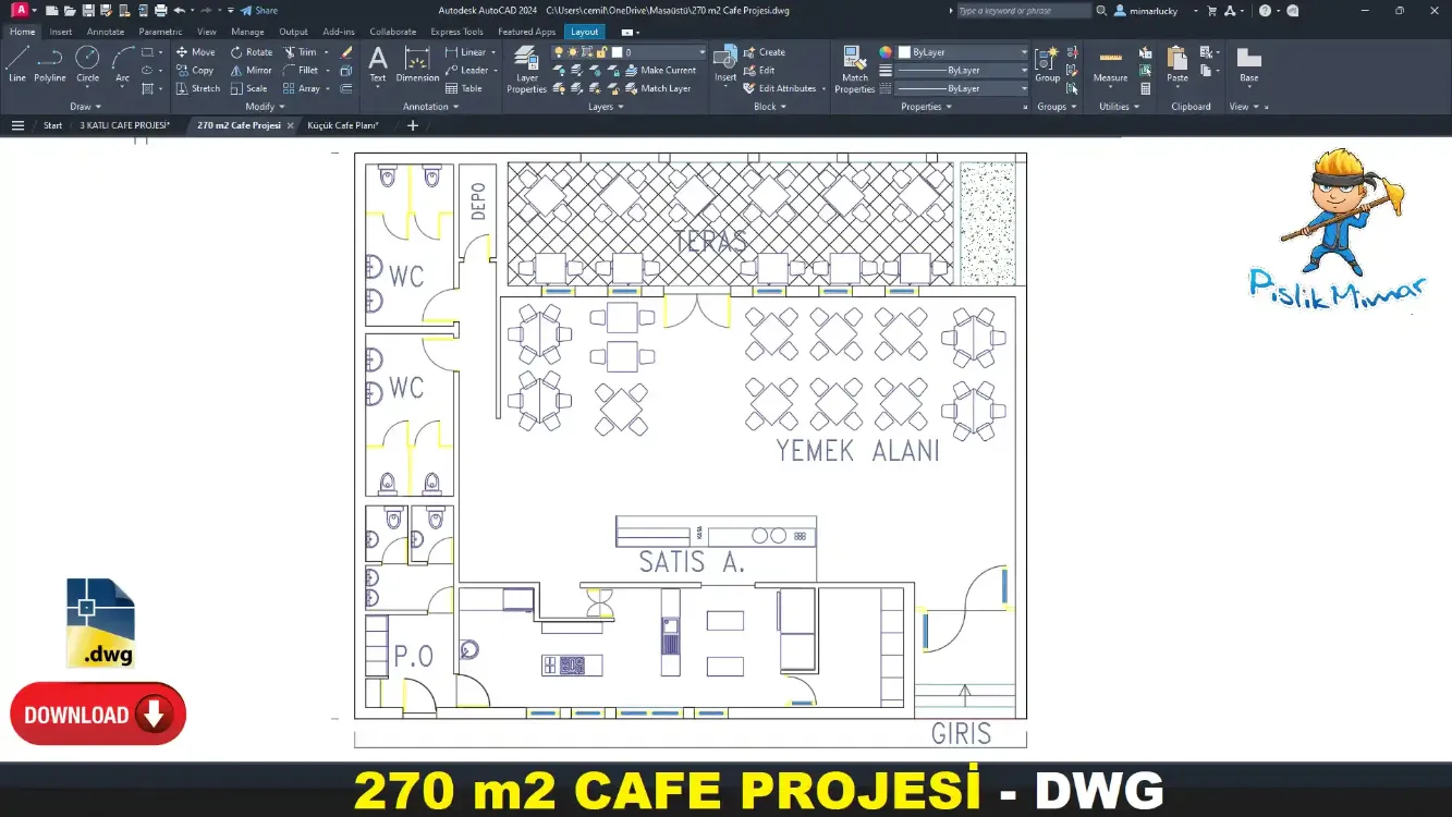 270 m² Cafe Projesi (DWG)