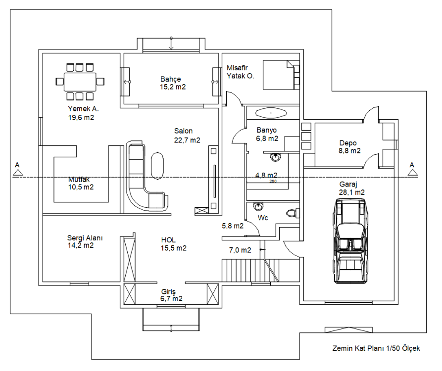 2 Katlı Villa Projesi - Plan, Kesit ve Görünüş Çizimleri
