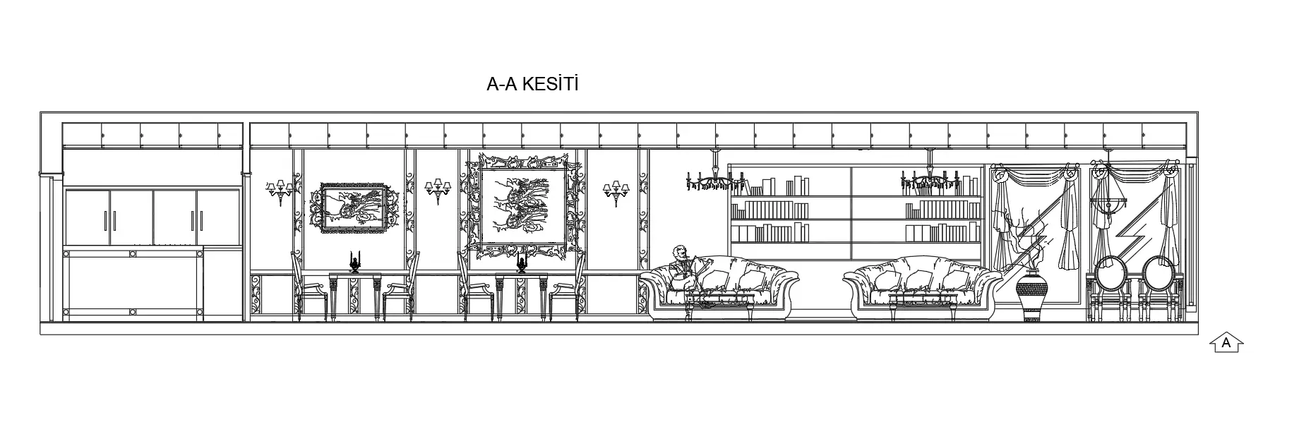 Bar ve Cafe Projesi (Plan + 3 Kesit Çizimi)