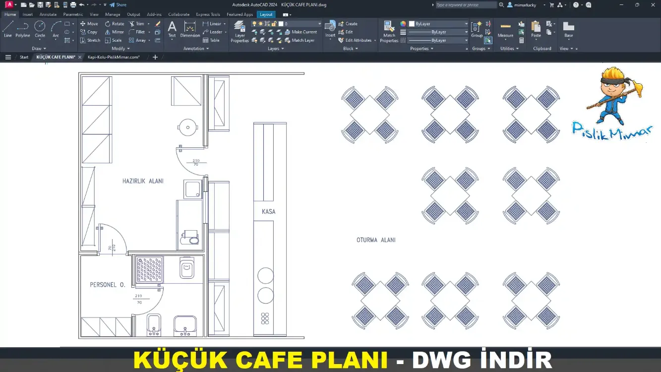 Küçük Cafe Planı Projesi - DWG İndir (Premium)