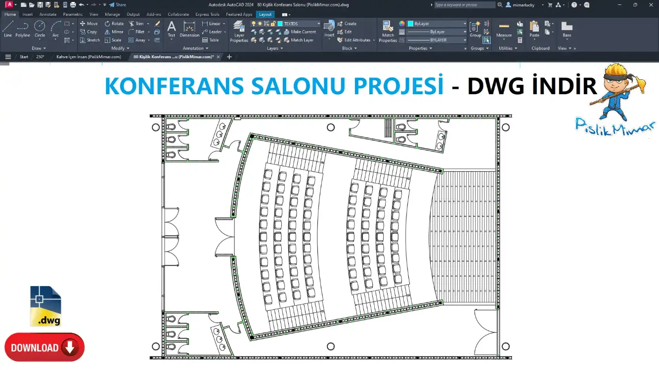 80 Kişilik - Konferans Salonu Kompleksi (DWG İNDİR)